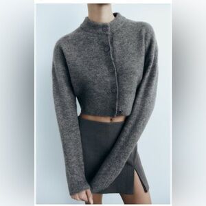 Zara Cropped Gray Cardigan XS